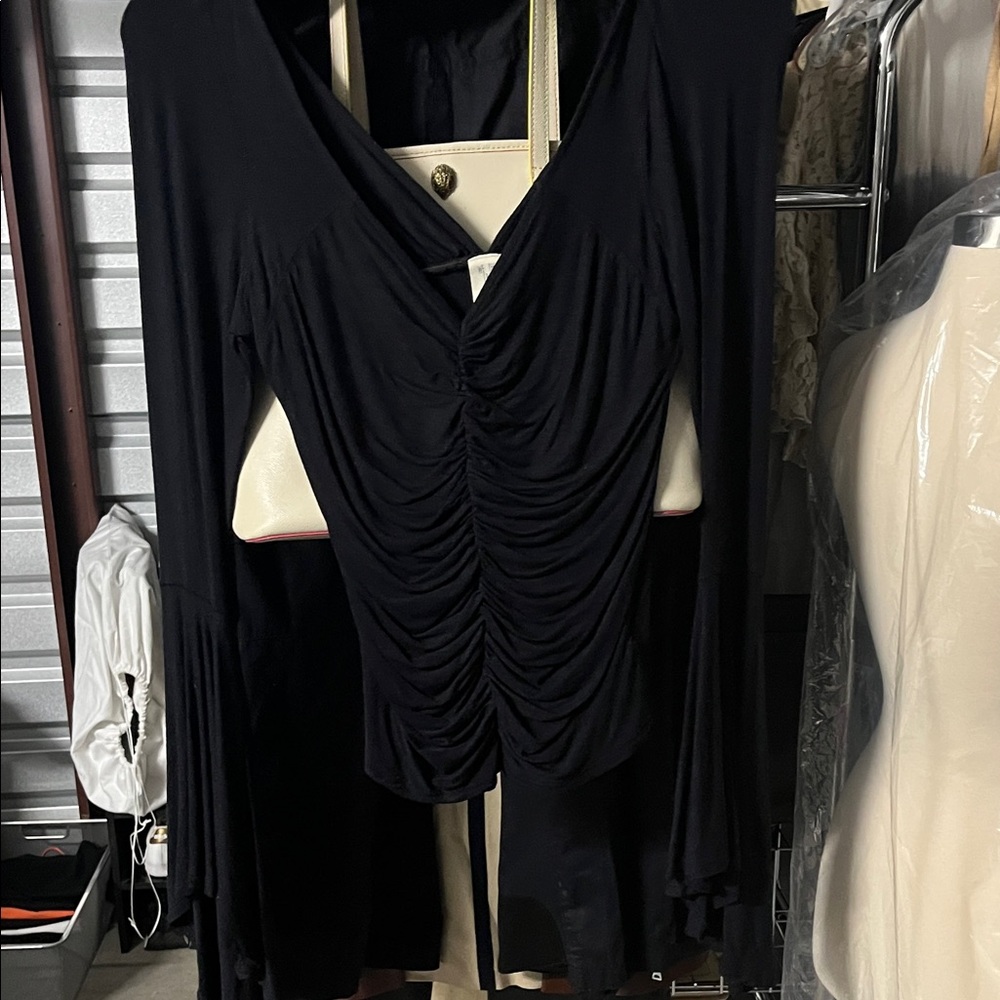 Free People Black Ruched Blouse